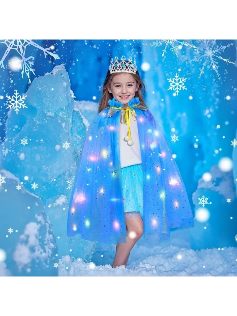 Princess Dress Up Cape with Crown & Tutu Costume Set for Girls Ages 3-8-Sky Blue
